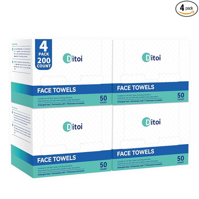 Ditoi Disposable Face Towels XXL, Soft Deep-Cleansing Face cloths,200 Count | Plant-Based Thick Facial Towels for Sensitive Skin,Disposable Washcloths for Skincare,Travel Essentials