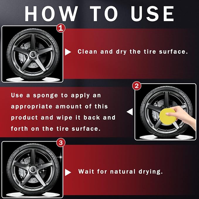 3Pcs Premium Tire Coating & Trim Restorer, New Tire Polishing Paste, Car Tire Shine with Sponge, Long-Lasting Tire Ceramic Coating, Bring Back the Original Deep Black Shine to Rubber and Plastic
