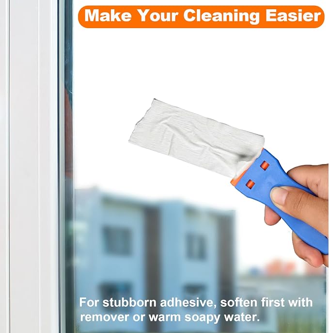 KUSUFEFI Plastic Razor Blade Scraper, 2PCS Scraper Tool with 60PCS Plastic Blades, Cleaning Scraper Remover for Stickers, Decals, Adhesive, Labels, Paint, Glass, Car, Window, Caulk, No Scratches
