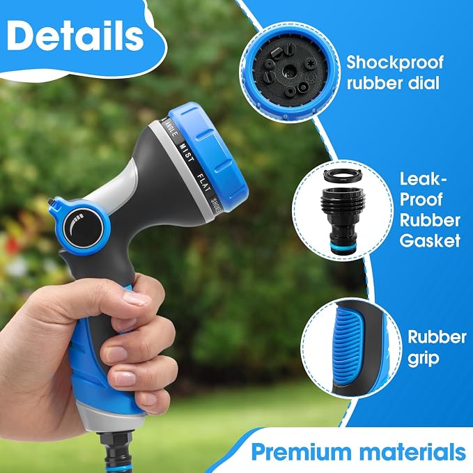 Garden Hose Nozzles,Hose Spray Nozzle with Adjustable 10 Watering Patterns | Slip Resistant High Pressure Water Hose Nozzle Sprayer for Plants & Lawns Watering ,Car Washing and Pet Showering 2Pack