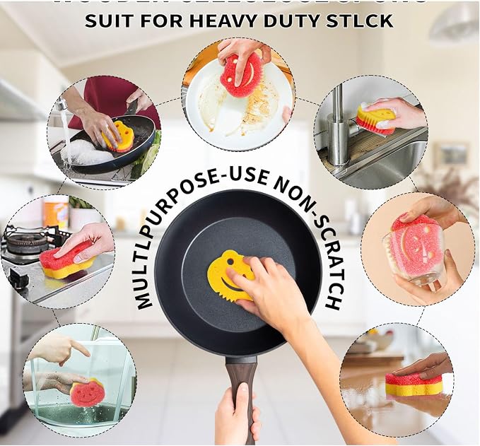 9 Pack Scrub Sponge, Dual-Sided Temperature Controlled Kitchen Sponge for Dishes,Cute Frog Scrub Sponges Household Cleaning Pads Bathroom Wall Cleaner Multi-Functional Cleaning Sponges