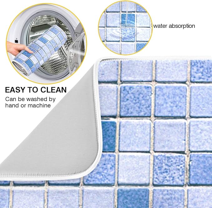 Super Absorbent Dish Drying Mat, Microfiber Fast-Drying Dish Mat, 24" x 18", Kitchen Dish Drying Pad Mosaic Pattern…