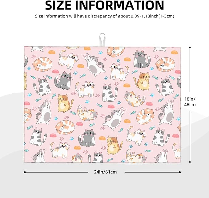 Pink Cat Dish Drying Mat for Kitchen Counter Cute Kitchen Dish Mat Microfiber Kitchen Countertop Absorbent Reversible Drainer Rack Pad