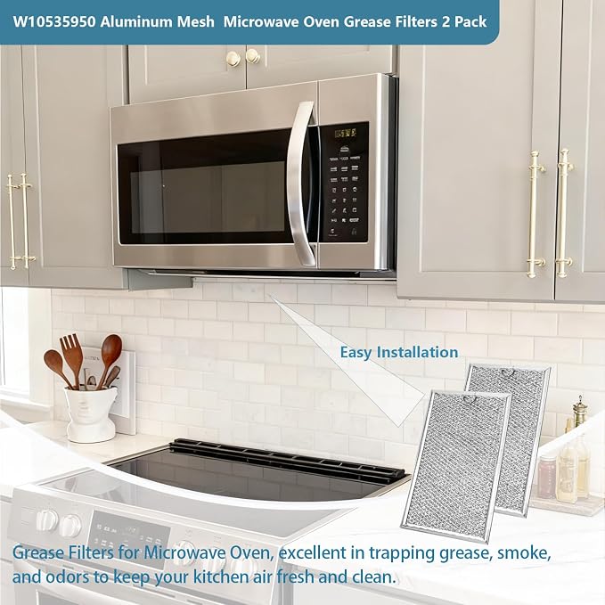 W10535950 Microwave Grease Filter Fit for Whirlpool 6-1/4" X 11" | PS8769987 Aluminum Mesh Filter Replacement For Whirlpool KitchenAid Microwave Oven, Replaces W10834067 3281035 2 Pack