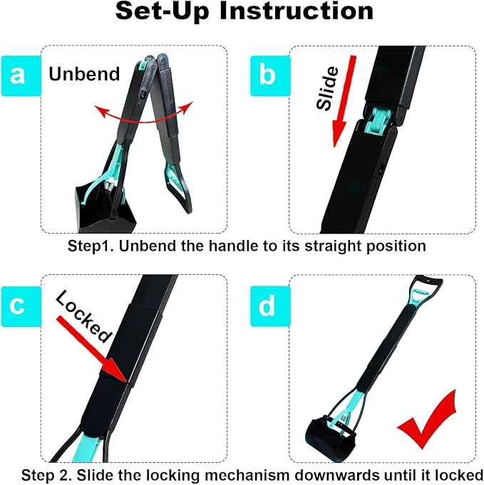 ienjoyed 32" Tall Pooper Scooper, Large Pooper Scooper for Dogs Heavy Duty, Dog Pooper Scooper with Long Handle & High Strength Durable Spring, Foldable Dog Poop Pick Up (Bottom Seamless)
