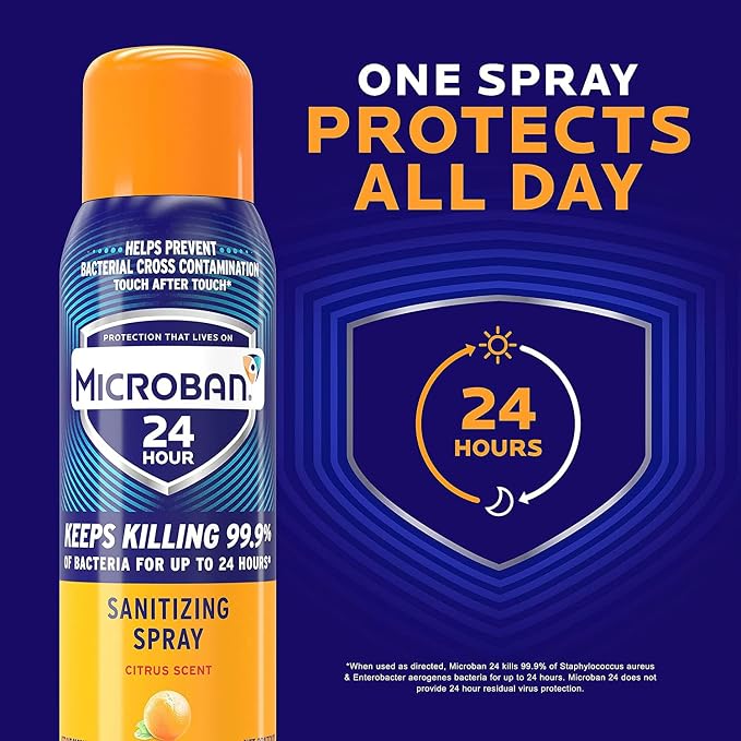MICROBAN Disinfectant Spray, 24 Hour Sanitizing and Antibacterial Sanitizing Spray, Citrus Scent, 2 Count (15oz Each) (Packaging May Vary)