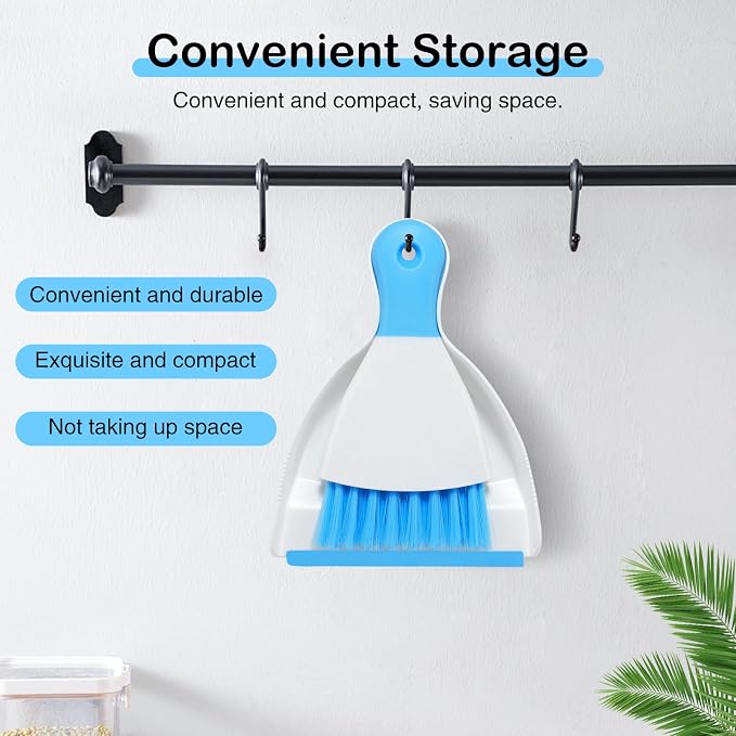 NACENA Mini Dustpan and Brush Set 2 Pack, Small Broom and Dustpan Set Dust Pan and Mini Hand Broom Dustpan and Broom Combo Compact for Home Table Keyboards Sofa Kitchen, Dark & Blue