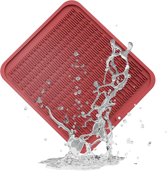 ZLR Heavy-Duty Silicone Dish Drying Mat (16" x 18" / 401 x 455mm) - XL Family-Size Thick 4mm Drainboard for Pots, Pans & Heavy Cookware - Oversized Trivet & Counter Protector, Non-Slip (Lava Red)