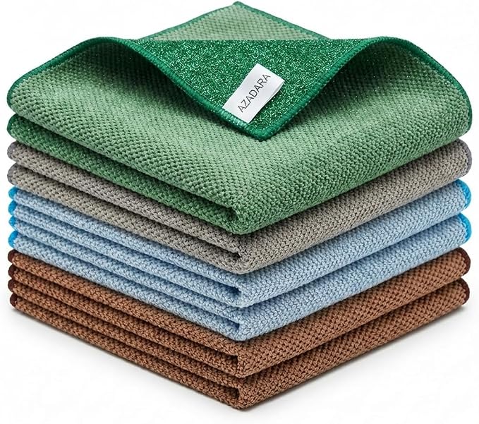 2-in-1 Scrub & Wipe Microfiber Cleaning Cloths – Non-Scratch Scrubbing Side + Soft Absorbent Side – Reusable Dual-Sided Cleaning Towels (6 Pack)