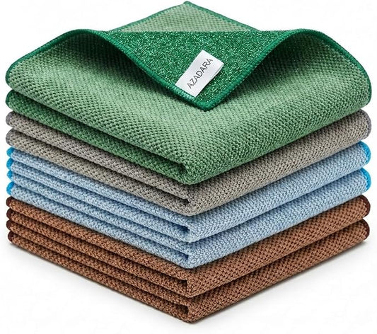 2-in-1 Scrub & Wipe Microfiber Cleaning Cloths – Non-Scratch Scrubbing Side + Soft Absorbent Side – Reusable Dual-Sided Cleaning Towels (6 Pack)