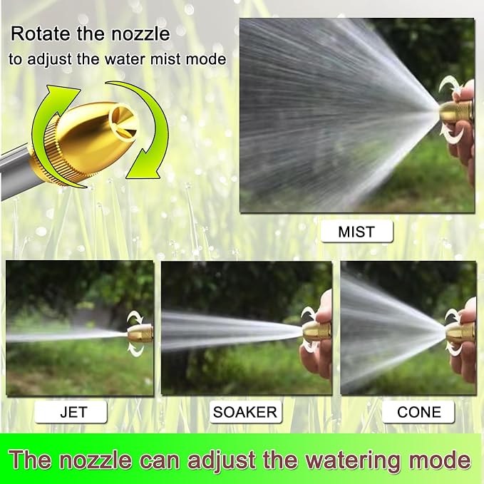 Heavy Duty Garden Hose Nozzle with Adjustable Brass Spray Tip | Heavy duty metal hose nozzle with adjustable spray, quick connect and comfort grip for watering,pet,car washing,cleaning.