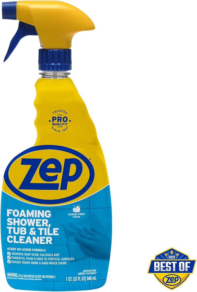 Zep Foaming Shower Tub and Tile Cleaner - 32 oz (Case of 12) ZUPFTT32 - No Scrub Formula, Breaks up Tough Buildup on Contact