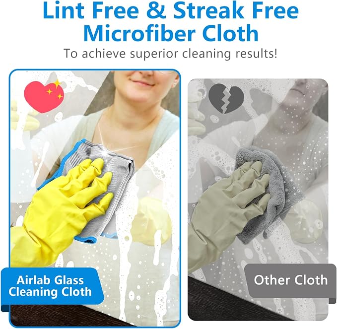 Airlab Glass Polishing Streak Free Miracle Cleaning Cloth, Sliver-Blue | Lint Free Microfiber Cleaning Rags for Glasses Kitchen Dish Mirrors Easy Clean, 12 x 12 Inches, Pack of 6