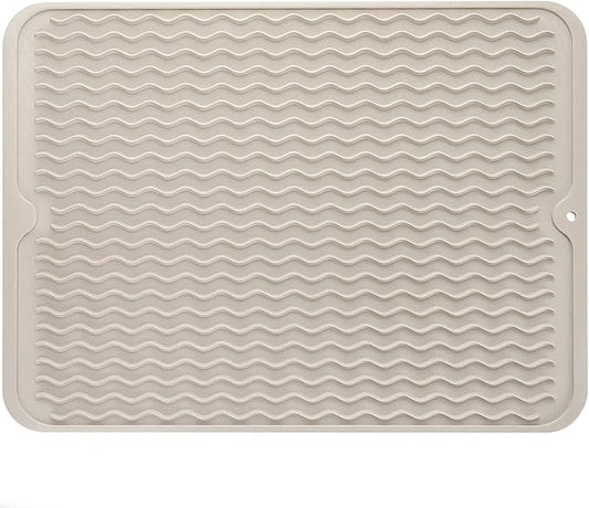 MicoYang Silicone Dish Drying Mat — Quick-Dry Ridges Counter & Sink Pad, Heat-Resistant Trivet to 450°F, Non-Slip & Dishwasher Safe, Roll-Up Storage, 18 Colors & 9 Sizes (Tapioca, 16"×12")