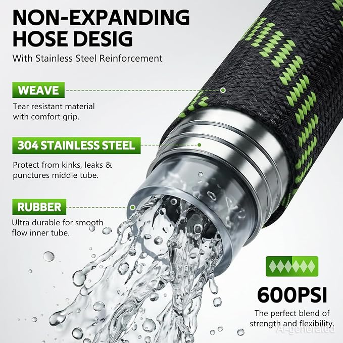 NON-EXPANDABLE Garden Hose 25 FT Water Hose with 10-Function Spray Nozzle | Yard hose Heavy Duty Steel Metal Flexible,Durable Fabric Skin,No Kinks & Leak-Proof with Upgraded Handle hose pipe outside