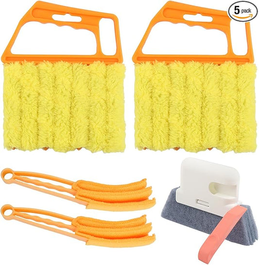 5Pcs Window Blind Cleaning Set, Washable 7 Fingers Duster Brush Dusting Cleaner Tool, Blinds Air Conditioner Keyboard Fan Duster Dirt Housekeeping Tool(Yellow,Size:6.3inch)