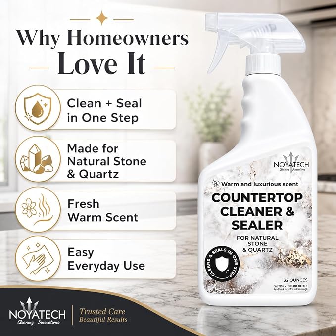 NOYATECH Countertop Cleaner & Sealer – Streak-Free Spray for Granite, Marble & Quartz | Cleans & Protects in One Step | Non-Toxic, No Film