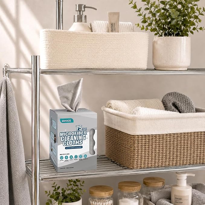 UNIMADE Microfiber Cleaning Cloth, 75 Sheets Microfiber Towels for Cars Commercial Grade Washcloths Lint-Free Bulk Shop Towel Cleaning Rags for Household Restaurant Garage Housekeeping, 11"x 9", Grey