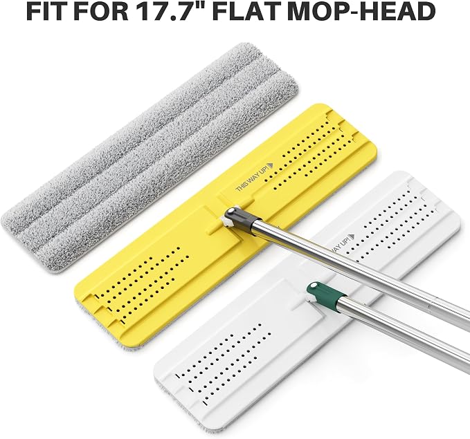 JOYMOOP 17.7-Inch Microfiber Mop Replacement Pads, Washable Reusable Grey & Stripe Refills, Pack of 2, Wet & Dry Cleaning Pads Compatible with Flat Mop Bucket System