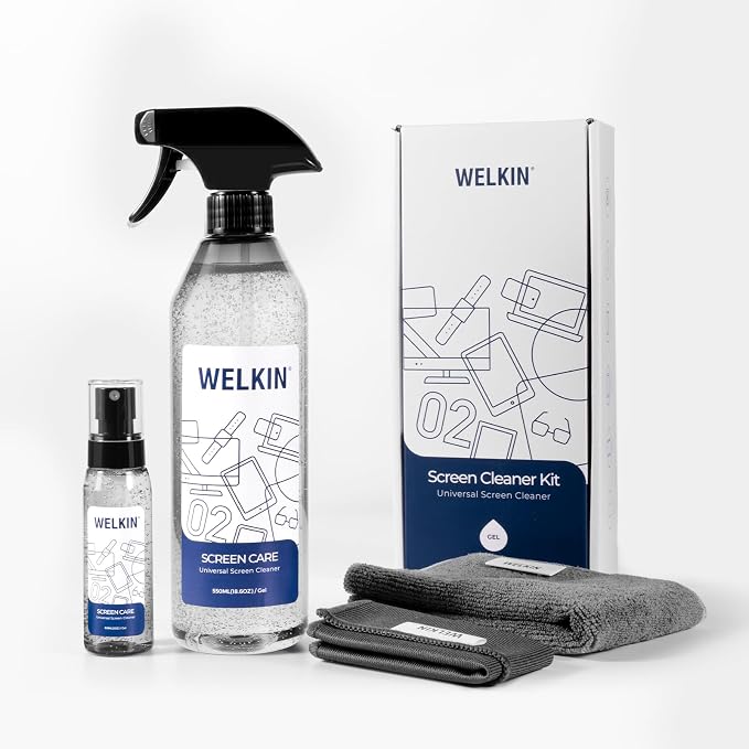WELKIN Screen Cleaner Gel Kit, 18.6 oz + 2 oz for TV, Laptop & Phone | Gentle Gel Formula, Applies Precisely Without Dripping, Easy Screen Cleaning, Includes 1 Microfiber Cloth & 1 Glass Wipe