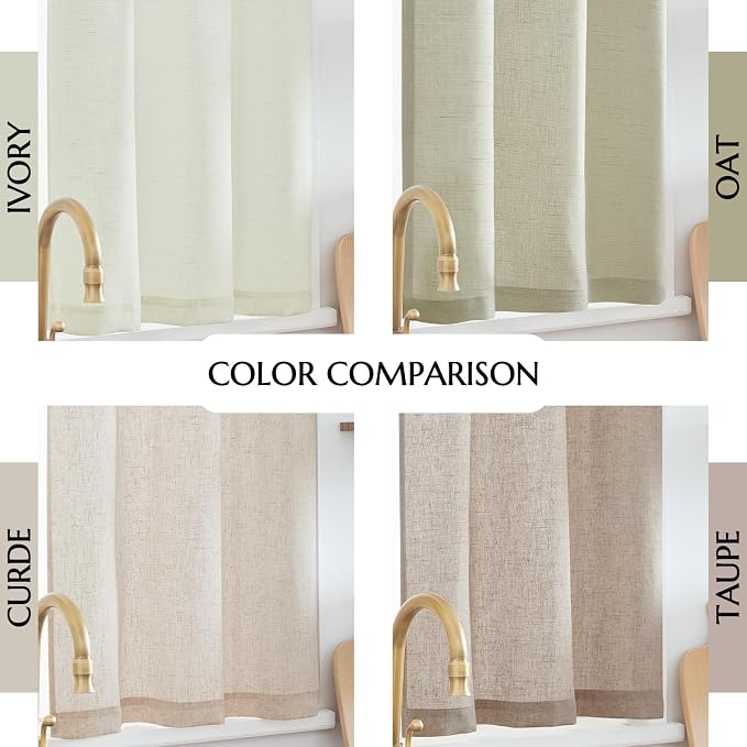 jinchan Lien Tier Curtains and Valances, 26x24, 3 Panels, Crude | Light filtering, rod pocket, cafe curtains, farmhouse, machine washable, small window decor, kitchen, laundry room, RV