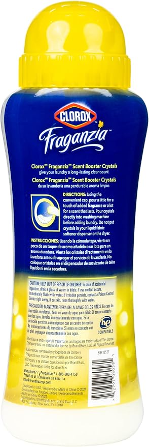Clorox Fraganzia Laundry Scent Booster Crystals, In-Wash Fragrance Beads for Fresh-Smelling Clothes & Linens, Safe for All Fabrics & Colors, Citrus Blossom Scent, 18 Oz, 2 Pack