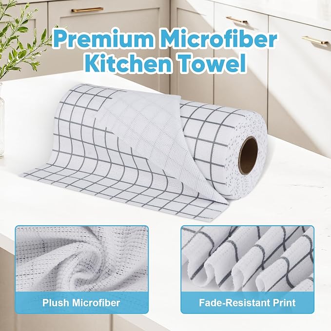 AIDEA Microfiber Cleaning Cloth Roll-50PK, Reusable Paper Towels 11.5×11.5" | Microfiber Kitchen Towels, Microfiber Towels Tear Away Cloth, Lint Free Rags for House, Window, Cleaning Supplies
