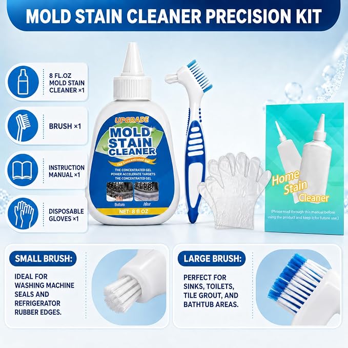 Mold Stain Remover Gel, Heavy Duty Multifunctional Washing Machine Cleaner, Effective Stain Removal for Washing Machine Seal, Bathroom Grout, Caulk, Tile and Household Surfaces