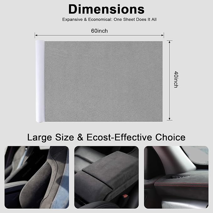 Premium Grey Suede Fabric Wrap - 40x60 inch Suede Wrap for Car Interior - Self-Adhesive Microfiber and Synthetic Leather, Stretchable Interior Film for Car and Home Decor