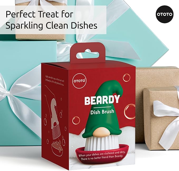 New! Beardy Gnome Dish Brush by Ototo - Gnomes, Quirky Gifts, Cute Kitchen Accessories, Funny Kitchen Gadgets, Vegetable Brush, Cute and Useful Gifts for Women (Green)