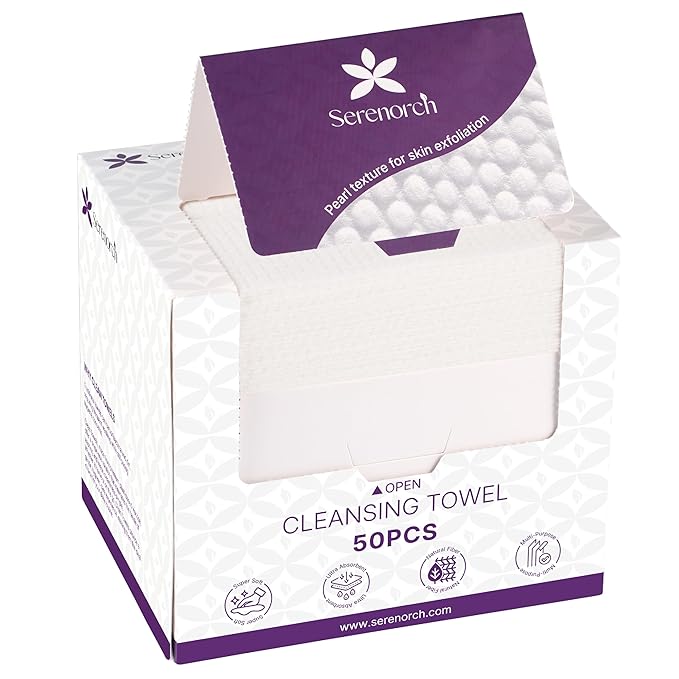 Pearl Texture Disposable Face Towels XL, 50 Count | Facial Tissues for Deep Cleansing, Ultra Thick Makeup Remover Dry Wipes, Lint-Free for Sensitive Skin