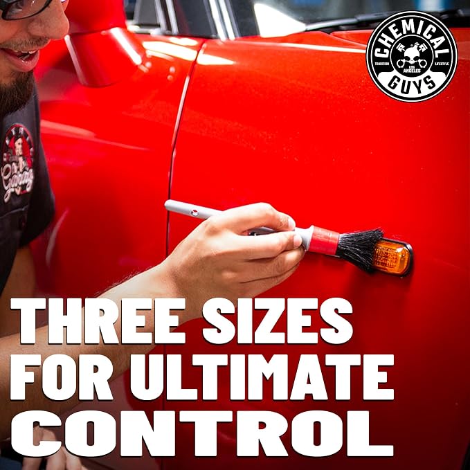 Chemical Guys All in the Details Exterior Detailing Brushes - 3-Piece Soft Scratch-Free Brushes for Wheels, Bumpers, Grilles, Badging & Tight Exterior Gaps on Cars, Trucks, SUVs & More | Three soft, scratch-free brushes reach wheels, bumpers, grilles, ...