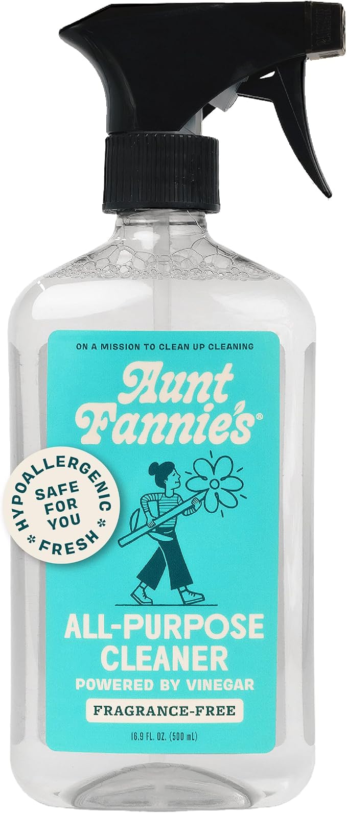 Aunt Fannie's All Purpose Vinegar Cleaner Spray, Fragrance Free, Pack of 1 | Cuts Grease & Grime, No Harsh Residue, Safe for Kitchens Bathrooms Windows Counters & Sealed Areas, Kid and Pet Safe