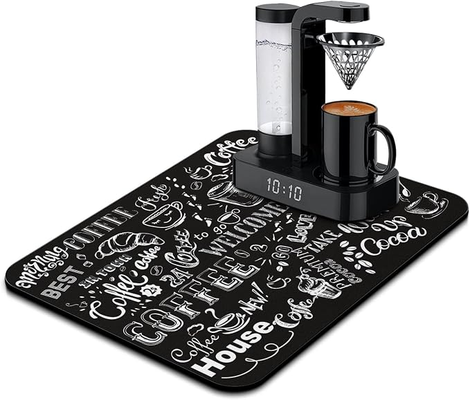 Absorbent Hide Stain Anti-Slip Coffee Bar Mat, 24inx18in, Fit Under Coffee Machine, Dish Drying Mat for Kitchen Countertops