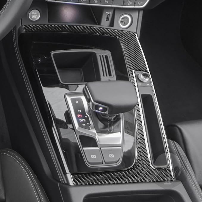 Real Carbon Fiber Trim for Audi 80A Q5 Accessories | for SQ5 2018-2025 Dash Center Console Gear Shift Outer Panel Frame Cover Sticker Interior Thick Overlay Decal - B