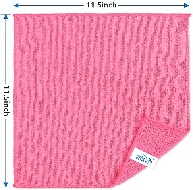 HOMEXCEL 8PK Microfiber Cleaning Cloth, Cleaning Rags for Home, 11.5x11.5in | Reusable, Lint Free, Scratch-Free and Highly Absorbent Towels for Kitchen, Window and Glass, Cars, Pink