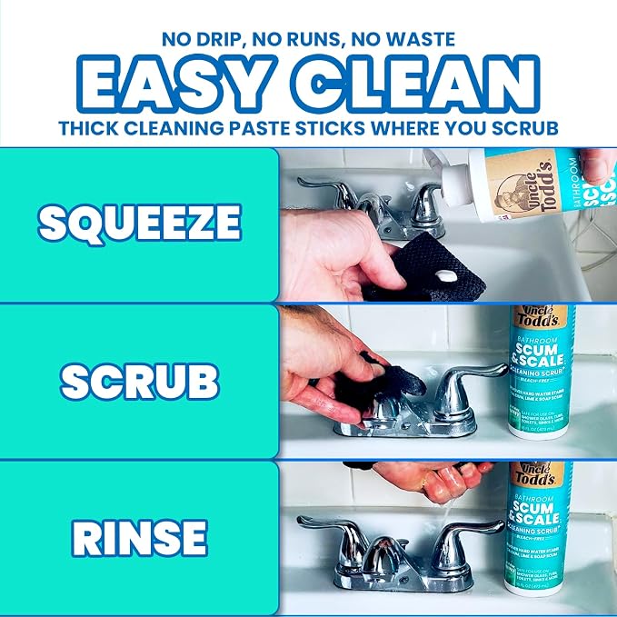 Uncle Todd's 16 oz Heavy Duty Hard Water Stain Remover & Soap Scum Remover for Shower - All Purpose Bathroom Cleaner Works on Glass Doors, Tiles, Bathtub, Toilet & Sink - Bleach-Free Mint Paste