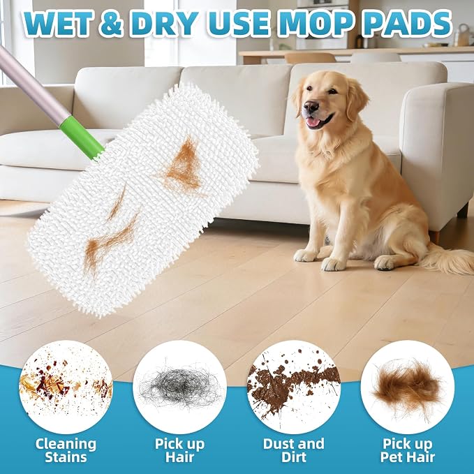 6 Pack Reusable Mop Pads for Swiffer, Washable Wet Pads Refill, Gray&White | Compatible with Swiffer Sweeper Mop | Microfiber Mop Pads for Swiffer | Dry Sweeping Cloths for Mopping Floors