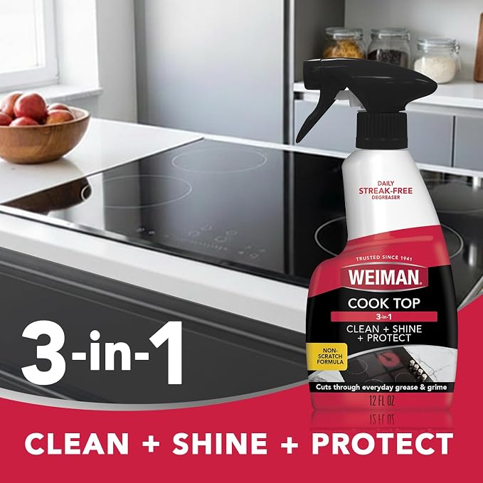 Weiman 2-Pack Cooktop Cleaning Spray & Microfiber Cloth – Cooktop & Oven Cleaner for Streak & Residue Free - Non-Abrasive Degreaser Safe for Glass & Ceramic