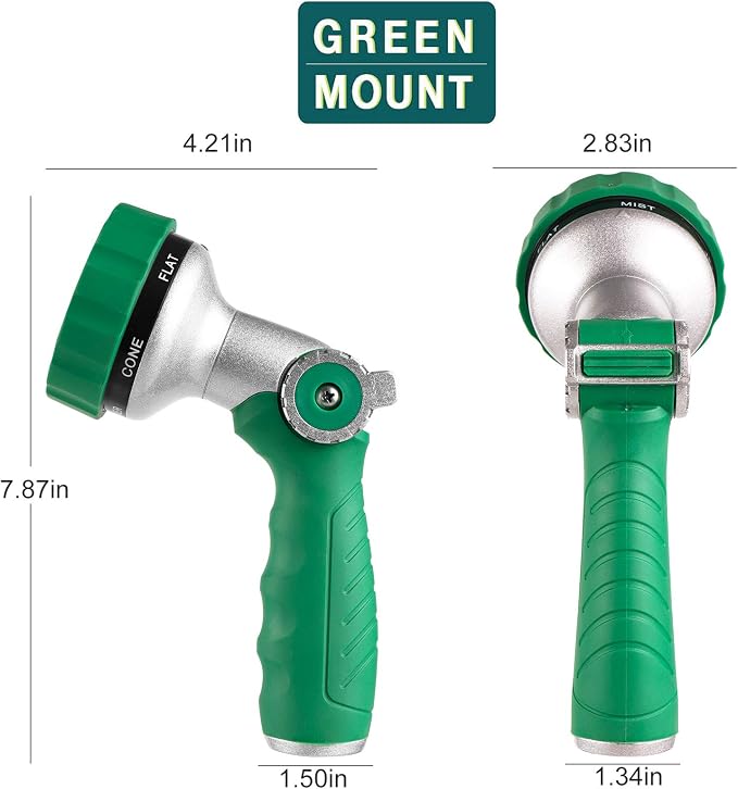 GREEN MOUNT Garden Hose Nozzle, Water Hose Spray Nozzle with Thumb Control On Off Valve for Easy Water Flow Control, Green