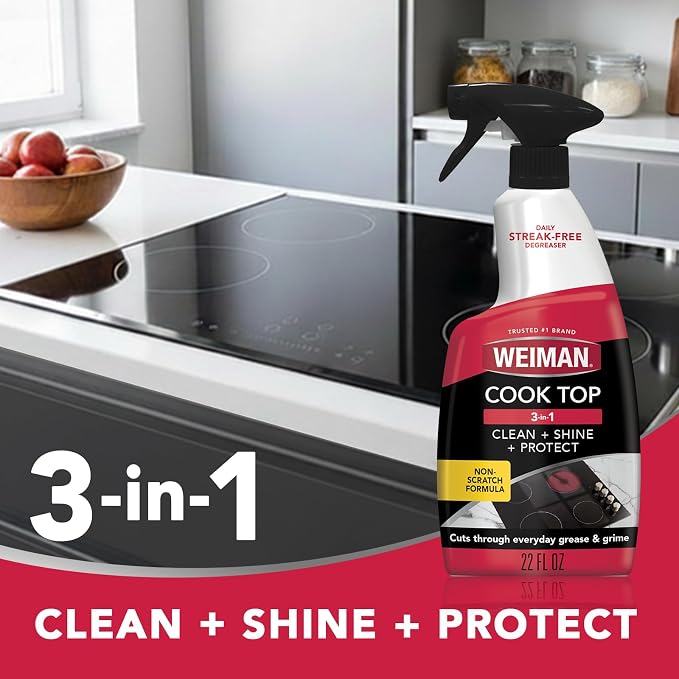Weiman 22 Fl Oz Cooktop Cleaning Spray & Microfiber Cloth – Cooktop & Oven Cleaner for Streak & Residue Free - Non-Abrasive Degreaser Safe for Glass & Ceramic