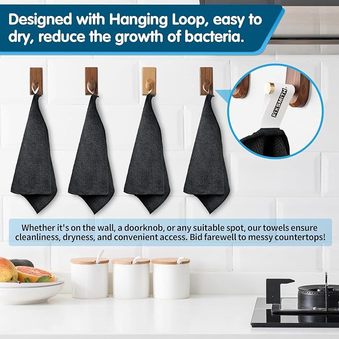 FIXSMITH Black Microfiber Cleaning Cloth -Pack of 12, Highly Absorbent Cleaning Rags, 16"X12" All Purpose Cleaning Towels for Housekeeping, Kitchen, Car, Lint Free and Reusable Microfiber Towels