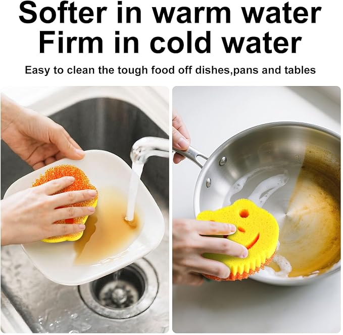 5 Pack Scrub Sponge, Dual-Sided Temperature Controlled Kitchen Sponge