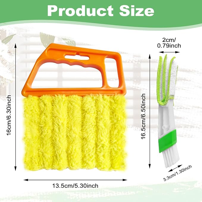 4Pcs Blind Cleaner Duster Tool Set with 7-Finger & 3-Finger Brushes，Washable Multi-Surface Dusting Kit for Wood Blinds, Venetian Blinds, AC Vents, Car Vents, Shutters & Fans (Yellow+Green)