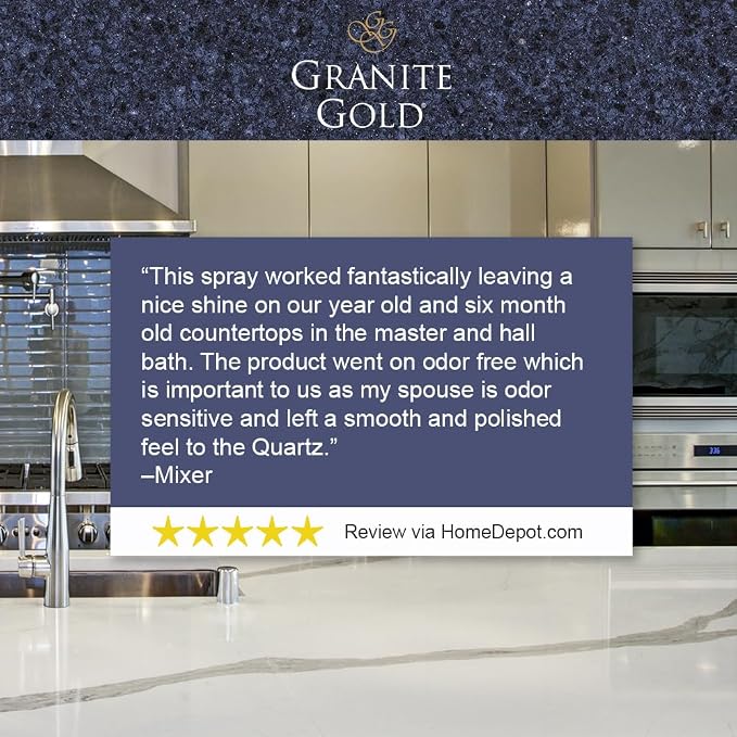 Granite Gold Quartz Clean & Shine Streak-Free Cleaner, Deeps Cleans and Polishes Quartz and Natural Stone Surfaces Including Silestone, LG, and More, 64 Fl Oz