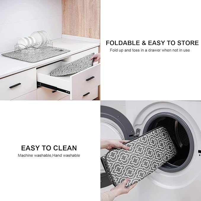 SUBEKYU 24" x 18" Dish Drying Mat, Dish Mat Drying Kitchen Mat Large, Absorbent Microfiber Dish Drainer/Rack Pads, XL, Grey, 2 PACK