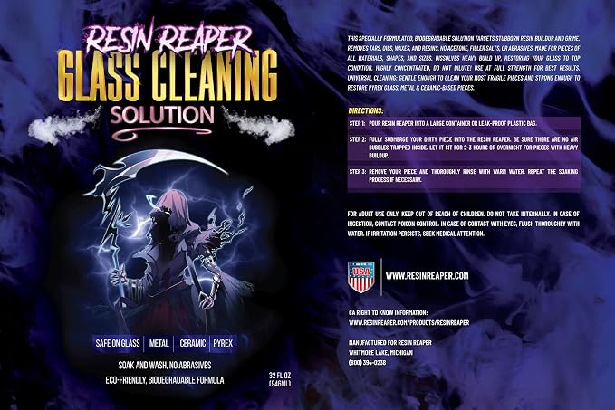 Lifestyle Basics Resin Reaper Glass Cleaner 2-Pack 64 oz, Pipe Cleaner | Soak-and-wash formula, safe on glass, metal, ceramic and Pyrex. Biodegradable.