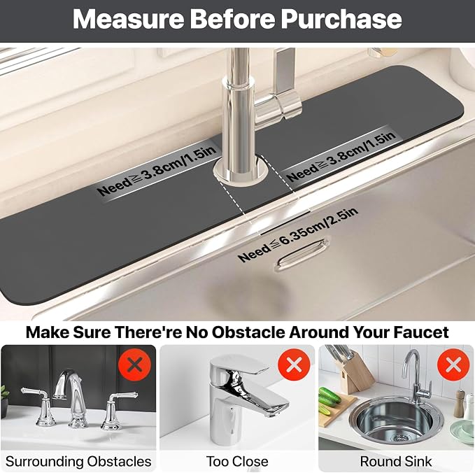 2PCS 12" x 19" Dish Drying Mat & 24" x 5.5" Faucet Mat for Kitchen Sink, Super Absorbent Kitchen Counter Mats & Sink Splash Guard, Easy to Clean Dark Gray Dish Rack Pad for Dishes Countertop