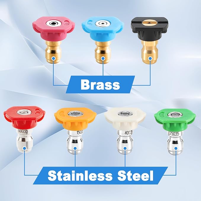 Tool Daily Pressure Washer Nozzle Tips, Multiple Degrees, 3.5 GPM, 7 Pack | 1/4" Quick Connect Power Washer Nozzle Tips Set for Car Washing, 4000 PSI