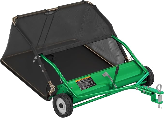42" Lawn Sweeper Tow Behind, Pull Behind Lawn Sweeper with 18.55 cu. ft Large Hopper, Heavy Duty Leaf & Grass Collector, Adjustable Brush Height Lever and Dumping Rope, Lawn and Yard Cleanup Tool